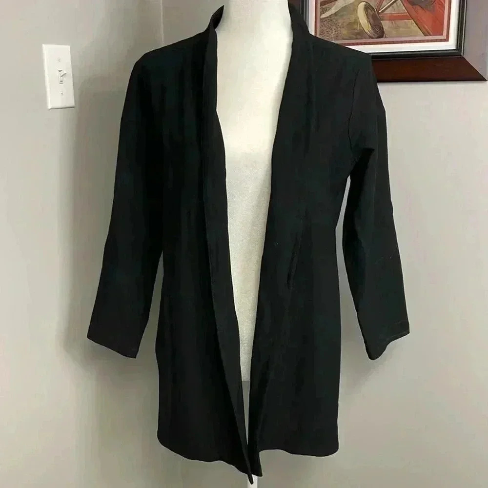 Eileen Fisher Petite Black Open Front Cardigan Viscose Blend in Size PS/PP